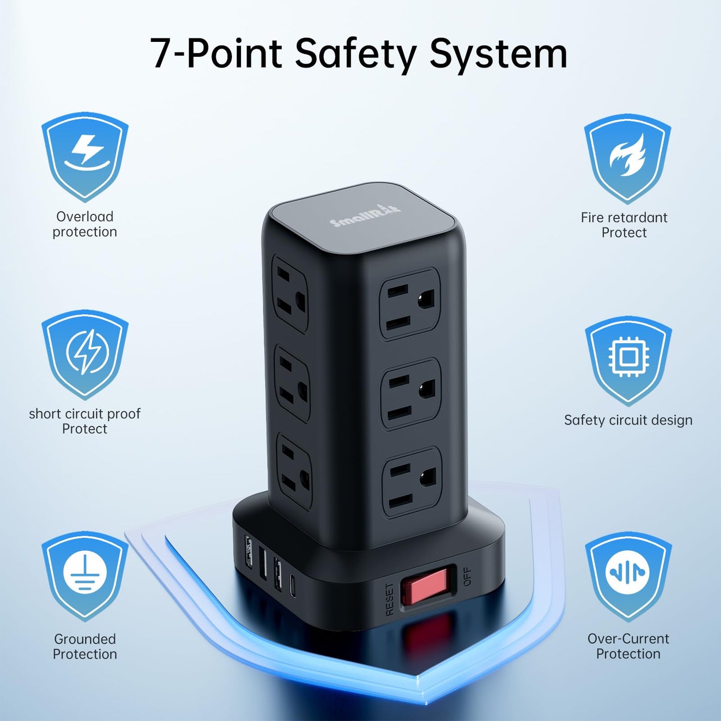 Extension Cord with Multiple Outlets, Surge Protector Power Strip Tower, 12 AC 4 USB，Surge Protector Tower 6.5FT Overload Protection for Home Office