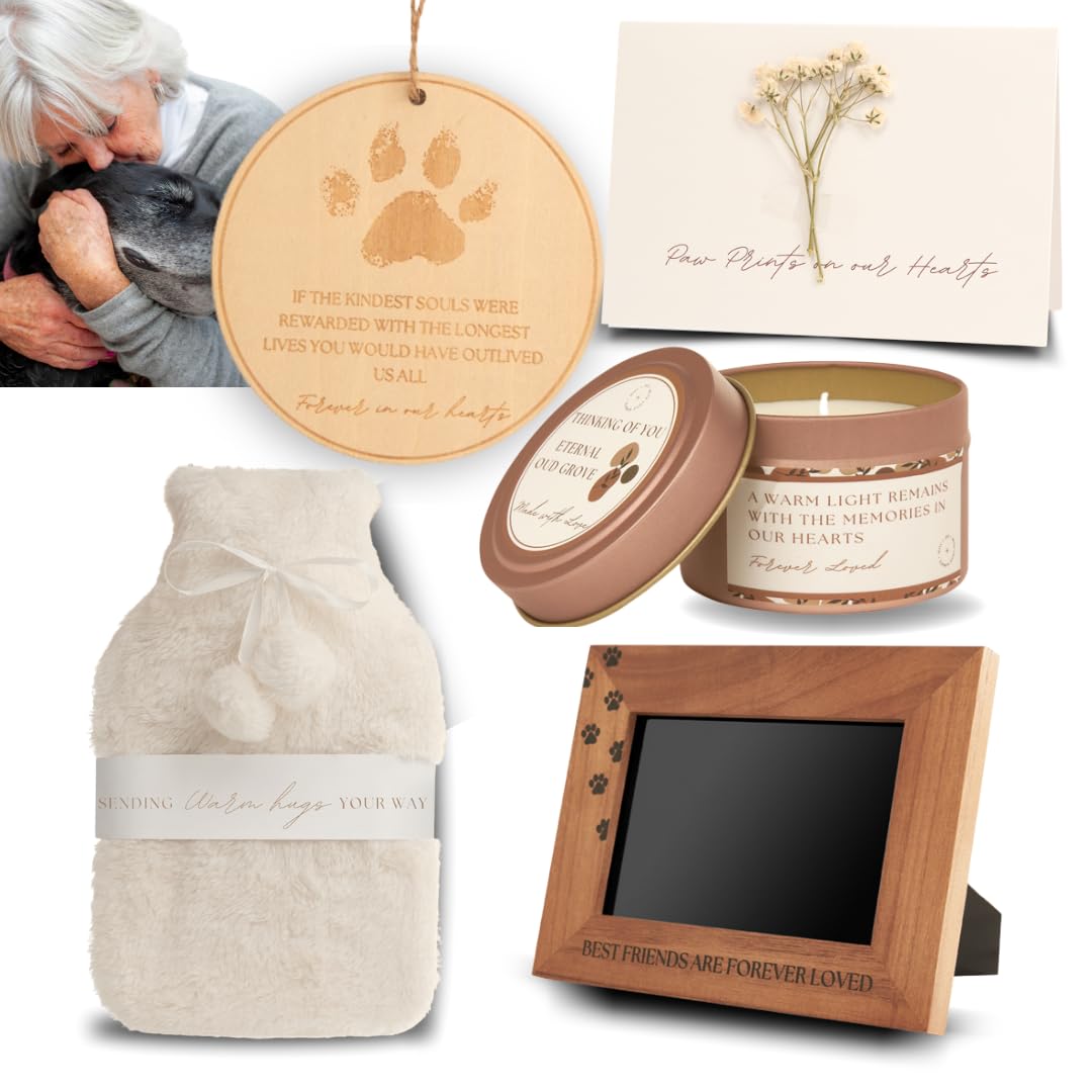 Pet Loss Bereavement Gift Box – Sympathy Gift for Loss of Dog, Pet Memorial Set with Photo Frame, Remembrance Ornament, Memory Candle & Hot Water Bottle, Condolence Comfort Gift for Grieving Pet Owner