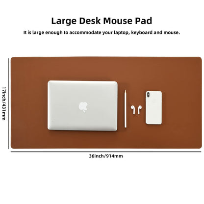 Desk Pad Blotter,Wolaile 36x17 in Large PU Leather Mouse Pad,Waterproof Non-Slip Writing Desktop Protector Mat,Office Desk Accessory,Brown
