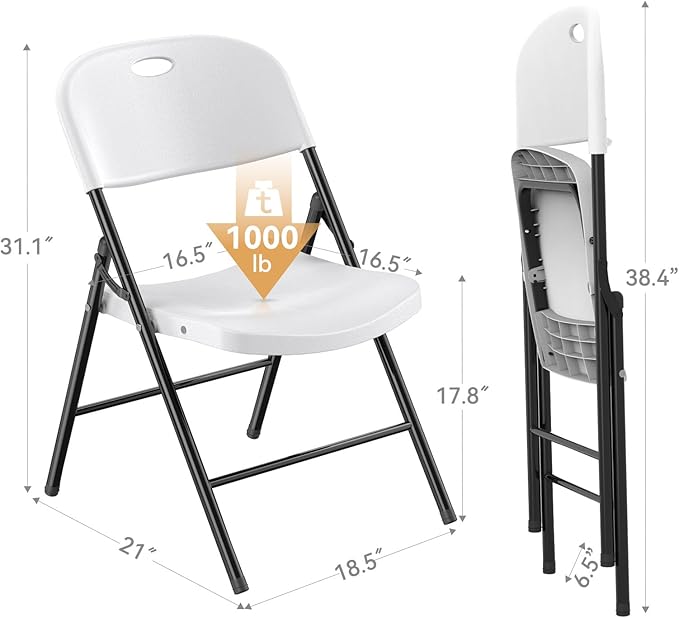 Nazhura 350 Weight Limit Heavy Duty Plastic Folding Chair with Reinfoced Steel Frame for Indoor and Outdoor, Wedding, Party, Restaurant, Meeting Room, Patio and Garden (White, 8 Pack)