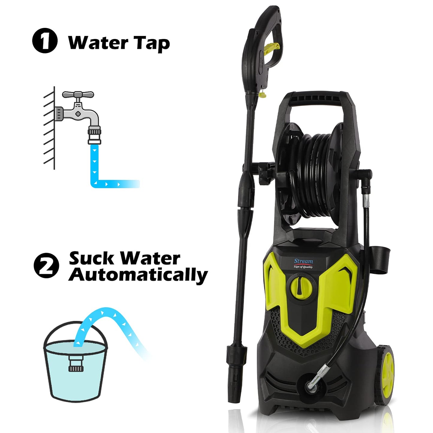 Stream Electric Pressure Washer, 1650W 135 Bar 420L/H Jet Washer Power Washer with Adjustable Nozzle Accessory, Patio Cleaner Compact for Car Garden Fences Yard