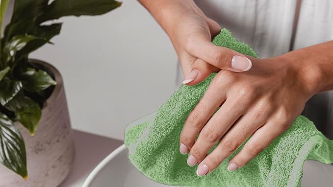 Avalon Towels Cotton Washcloths 24-Pack – 12 x 12 Inch Sage Green Super Soft &