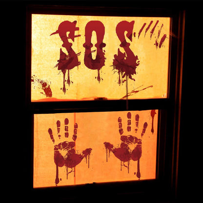 Tuzuaol 119 PCS Bloody Halloween Decorations Halloween Bloody Handprint Footprints Knife Stickers Window Wall Floor Clings Decals Horror Bathroom Zombie Party Decorations Supplies