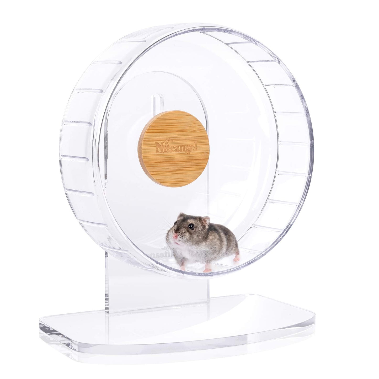Niteangel Super Silent Hamster Exercise Wheels - Quiet Spinner Hamster Running Wheels with Adjustable Stand for Hedgehog Gerbils Mice Or Other Small Animals (Small, Transparent)