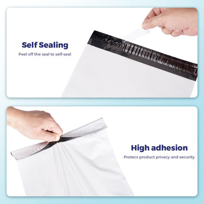 Fuxury 100 Pcs 12x15.5" Poly Mailers with 4x6" Thermal Labels, Waterproof Mailing Envelopes & Stickers for Clothing, Strong Adhesive Poly Shipping Postage Bags for Business (White)