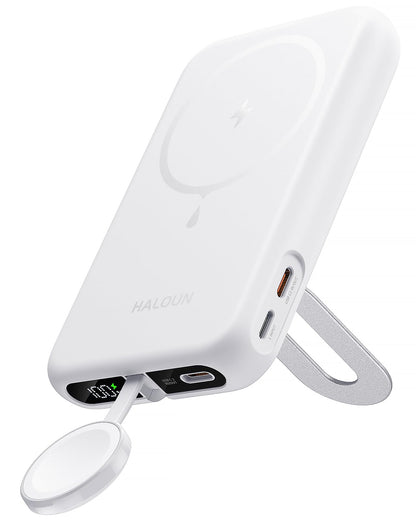 Magnetic Portable Charger for iPhone and Apple Watch, 10000mAh Wireless Power Bank PD 20W USB-C Fast Charging Battery Pack with Stand for iPhone Air 17/16/15/14/13/12 Pro Max、iWatch 11-1/SE/Ultra 3-1