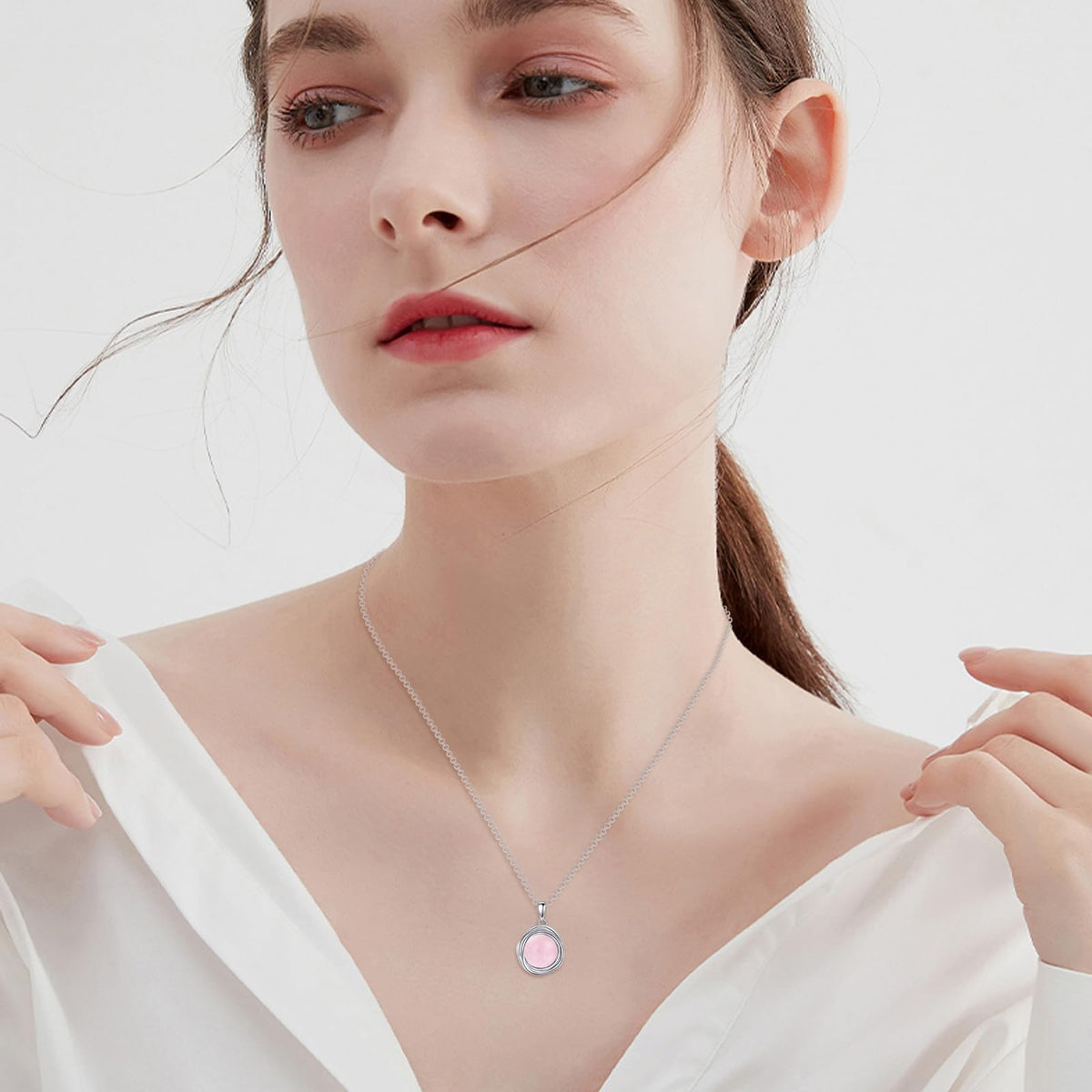 POPLYKE Rose Quartz Necklace for Women - 925 Sterling Silver Pendant, 8mm Jewelry