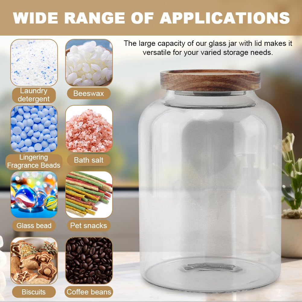 Meluvora Bath Salts Glass Jar, Bath Salt Container with Wooden Lid and Scoop, Glass Food Storage Jars for Home Decor,Tea,Spice,Cereal, Egg,Flour,Coffee(73 oz,Clear)