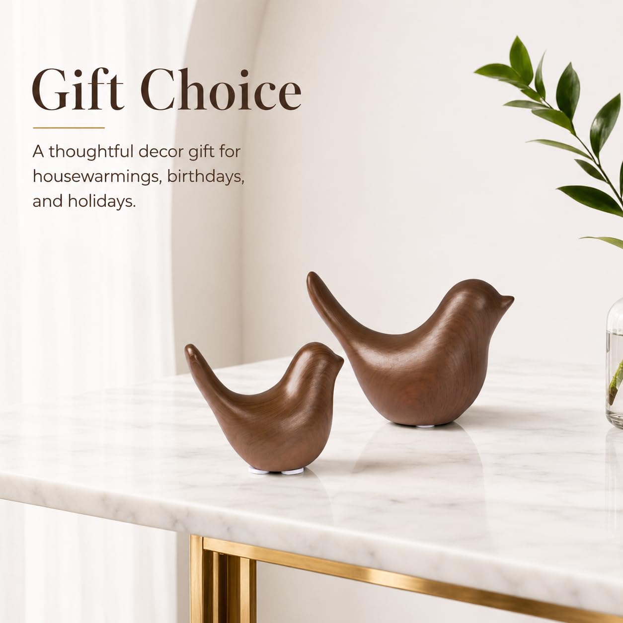 WhimWove 2 Pcs Ceramic Bird Figurines with Dark Wood Grain Look, Small Bird Statues for Home Decor, Modern Animal Sculptures, Shelf Decor, Bookshelf Decor, Tabletop Decorations for Living Room Office