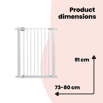 Safety 1st Easy Close Extra Tall Metal Gate, Baby Stair Gate Pressure Fit, 73-80cm (max. 94cm), Extra Tall Gate (91cm), Easy-Closing Baby Safety Gate, No-Screw Installation (No Drilling), White