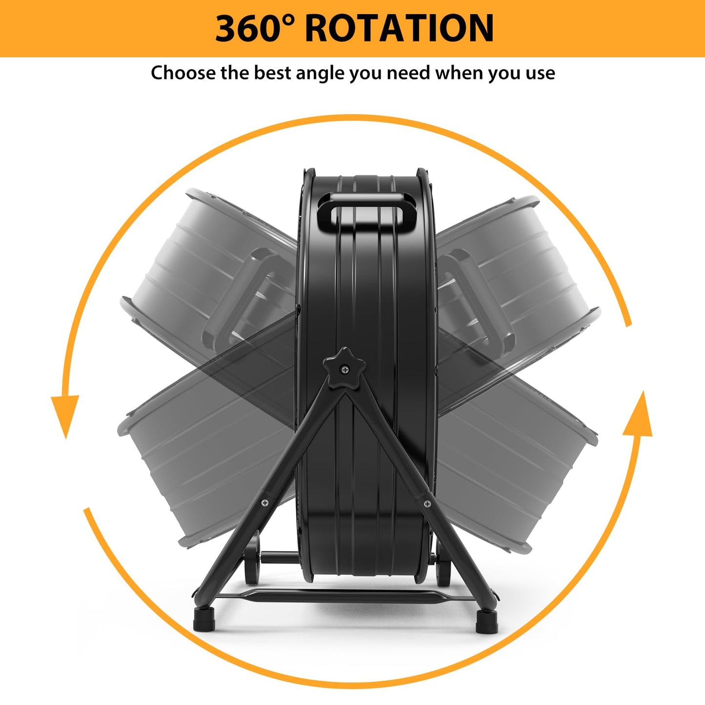 GarveeHome 24 in Industrial Drum Fan, 5700 CFM High Velocity Floor Fan, 3 Speed Heavy Duty Metal Air Circulator Fan, 360° Tilt with Casters Handle, Ideal for Patios, Warehouse, Commercial, Basement