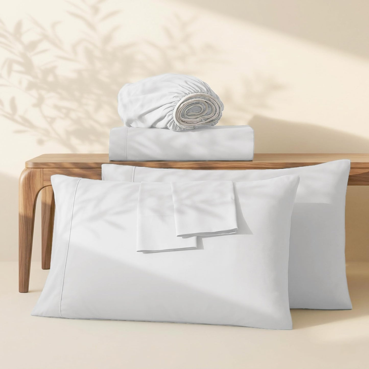 Hearth & Harbor Extra Deep Pocket Queen Sheets Sets - Fits Mattress 18-24 Inches Deep - Extra Deep Pocket Sheets - 6 Piece Queen Size - White