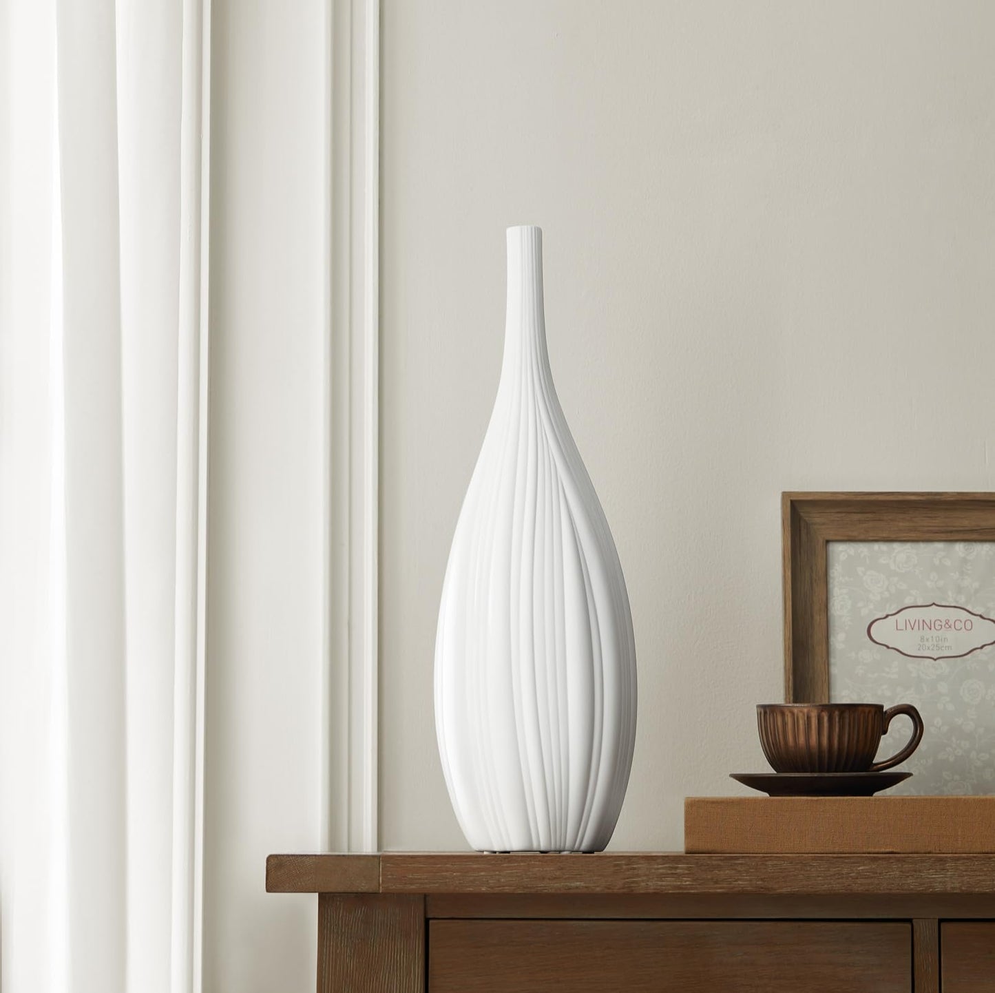 RONDURE 20.6" Modern Ceramic Table Lamp, Fully Dimmable Bedside Lamp for Bedroom Living Room Nightstand, White Translucent Ceramic Shade, Warm Ambient Decorative Corded Lighting, Bulb Included