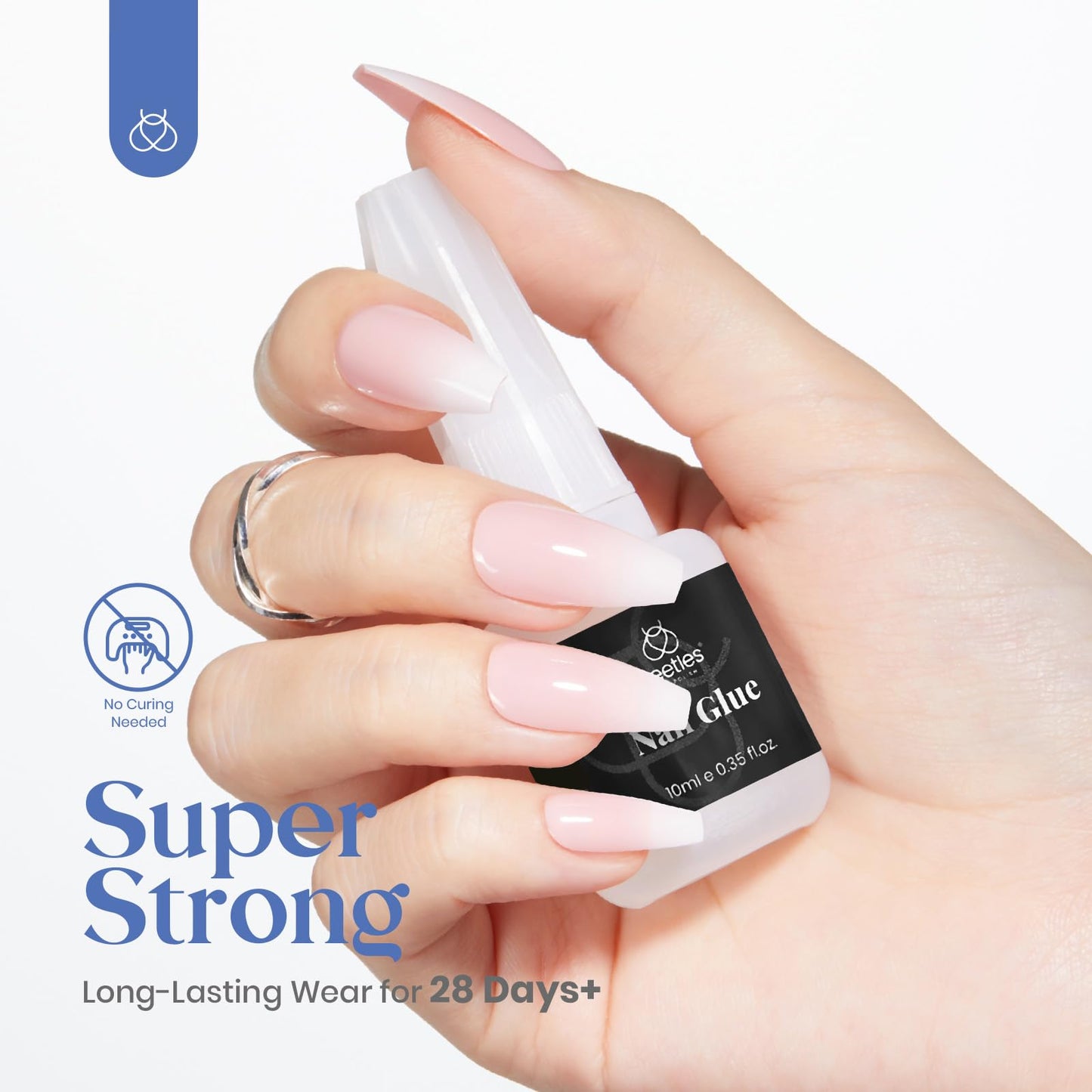 Beetles Press On Nail Glue Quick-Drying 10ml Super Strong Nail Glue, Brush on Glue for Acrylic & Fake Nails, No Uv Light Needed, Long Lasting Fall Halloween Nails, DIY Home Manicure