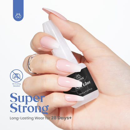Beetles Press On Nail Glue Quick-Drying 10ml Super Strong Nail Glue, Brush on Glue for Acrylic & Fake Nails, No Uv Light Needed, Long Lasting Fall Halloween Nails, DIY Home Manicure