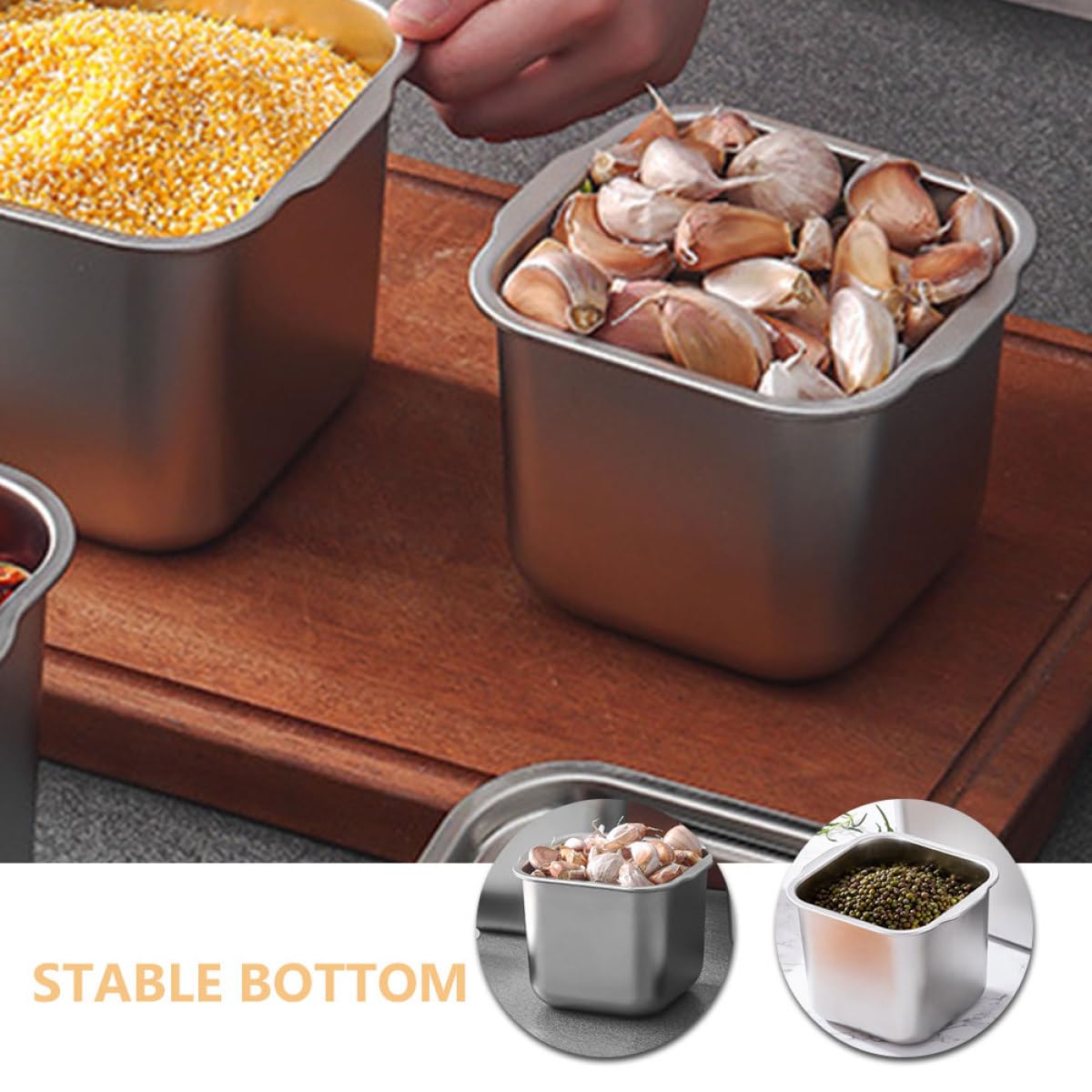 NUOBESTY Stainless Steel Condiment Pot with Lid Seasoning Jar for Kitchen Spice Container Silver Countertop Container for Sugar Salt and Sauce 4.72 X 4.72 X 3.93 in