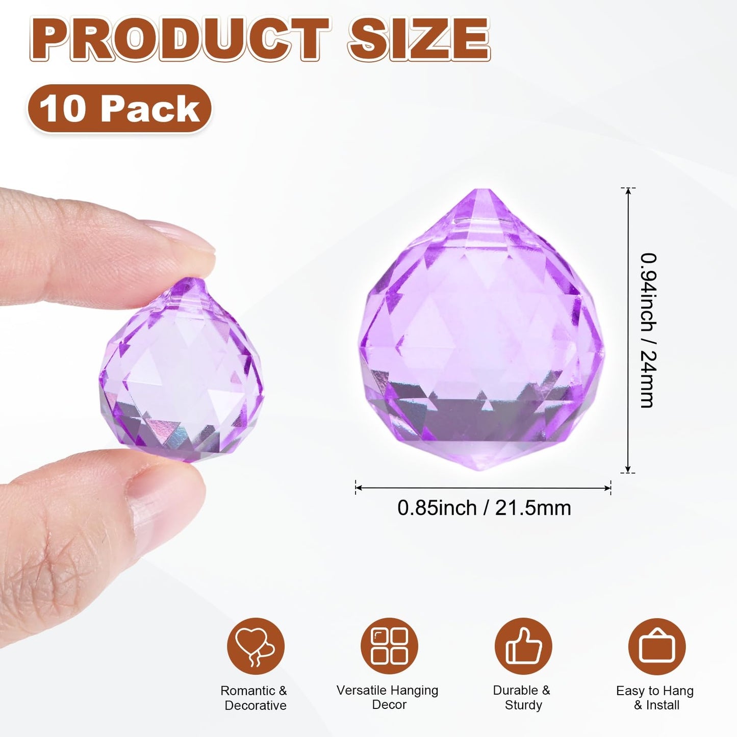 M METERXITY 10-Pack Crystal Ball Prisms, 24mm/0.94 Inch Chandelier Pendant Maker Hanging Crystals Chandelier Prisms for Home/Windows/Garden/DIY Decoration[Light Purple]