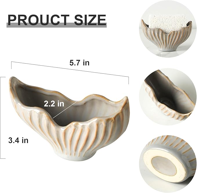 Sponge Holder for Kitchen Sink, Ceramic Sponge Holder