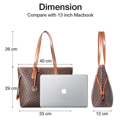 Lekesky Tote Bag for Women Stylish Handbag Faux Leather Shoulder Bag for Work School Dating, Brown