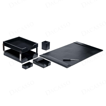 Dacasso Black Bonded Leather 8-Piece Desk Accessory Set - Organization Essentials & Executive Decor - Luxury Leather Blotter for Office Organization