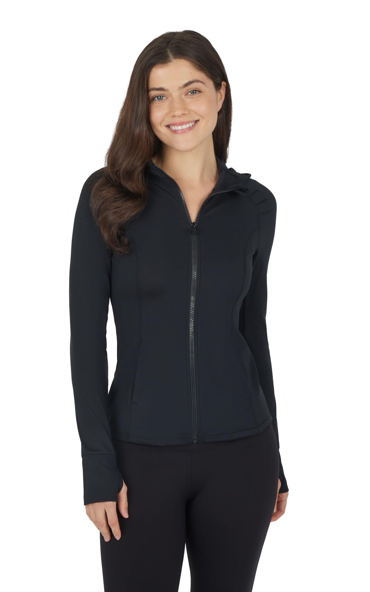 Yogalicious Full-Zip Lightweight Hooded Running Workout Yoga Lux Jacket With Pockets - Black - Large