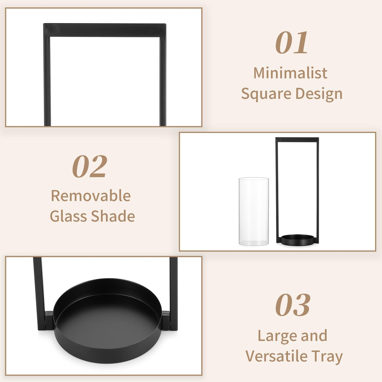 Sziqiqi Hurricane Candle Holder for Pillar: Black Modern Candle Holders for Table Centerpiece - Geometric Candle Stand Set of 2 with Glass for Living Room Fireplace Christmas Decor