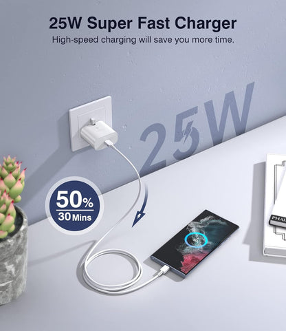 2-Pack Samsung Super Fast Charger, USB C Charging Plug UK and 2M Cable USBC to Type C for Phone Samsung Galaxy S24 S23 Ultra S22 fe S21+ S20 A33 A34 A35 A55 A53 A54 A16 A15 A14 A13 A12 A05S A04S A32