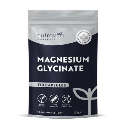 Magnesium Glycinate Supplements 1000mg – 2 x 500mg Magnesium Bisglycinate Caps per Serving - 120 High Strength Capsules Providing 200mg Elemental Magnesium - Magnesium Tablets Alternative - Nutravita