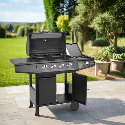 CosmoGrill Original 5 Gas Burner 4+1 Garden Grill, Steel Warming Rack, Side-Burner, Storage & Built-in Temperature Gauge for Home Garden Party Outdoor Cooking
