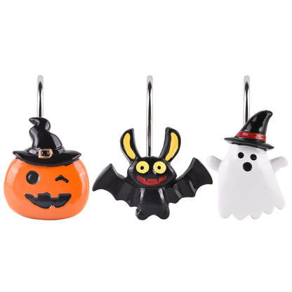 Halloween Decoration Shower Curtain Hooks, 12Pcs Halloween Pumpkin Bat Ghost Decorative Shower Curtain Rings Rustproof Shower Hooks Hangers Rings for Bathroom Halloween Decor (Halloween)