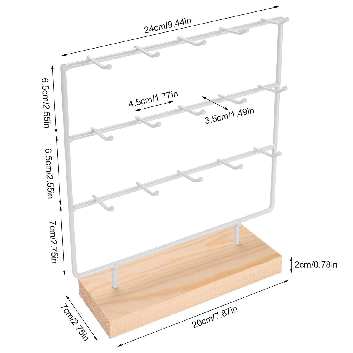 shidaishiye Earring Display Stand for Selling, Wood Earring Rack Tower Display Holder Stand (3 Tier,15 Hooks, White)