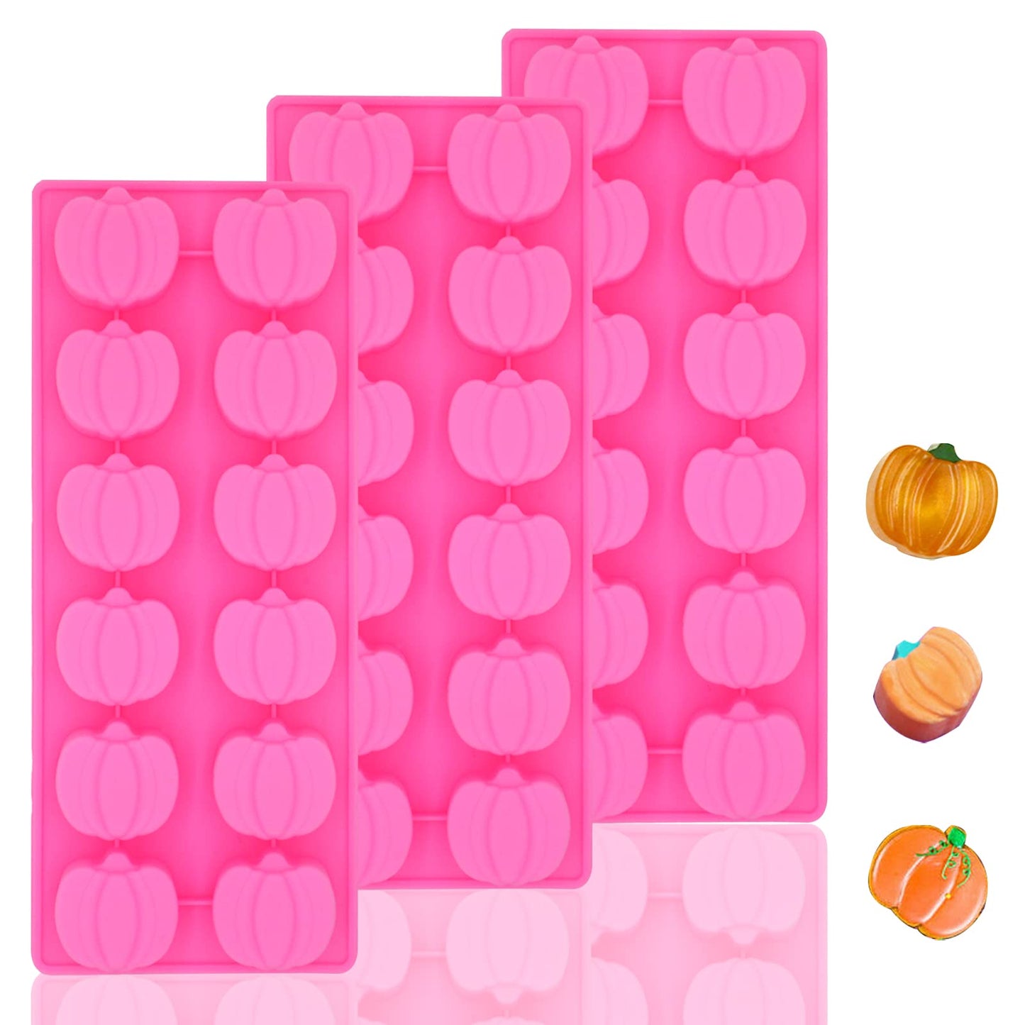 Dioycli Pumpkin Silicone Mold 3 PCS Fall Chocolate Molds 12 Cavity Nonstick 3D Halloween Silicone Molds for Baking Chocolate Candy Cake and Cookies
