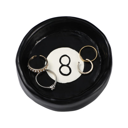 Roowest Black Ball 8 Jewelry Tray Trinket Dish 8 Ball Jewelry Tray Dish Desk Decor Resin Earrings Necklaces Watch Key Home Decor Gift for Women Cute Plate Bowl Room Aesthetic