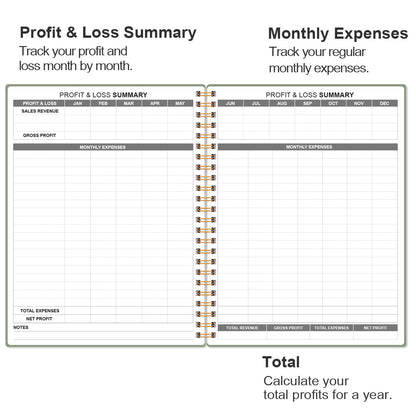 Heveboik Income & Expense Log Book - A4 Income and Expense Tracker for Small Business, Accounting Bookkeeping Tracking for Woman and Man, 8" x 10.5", Green