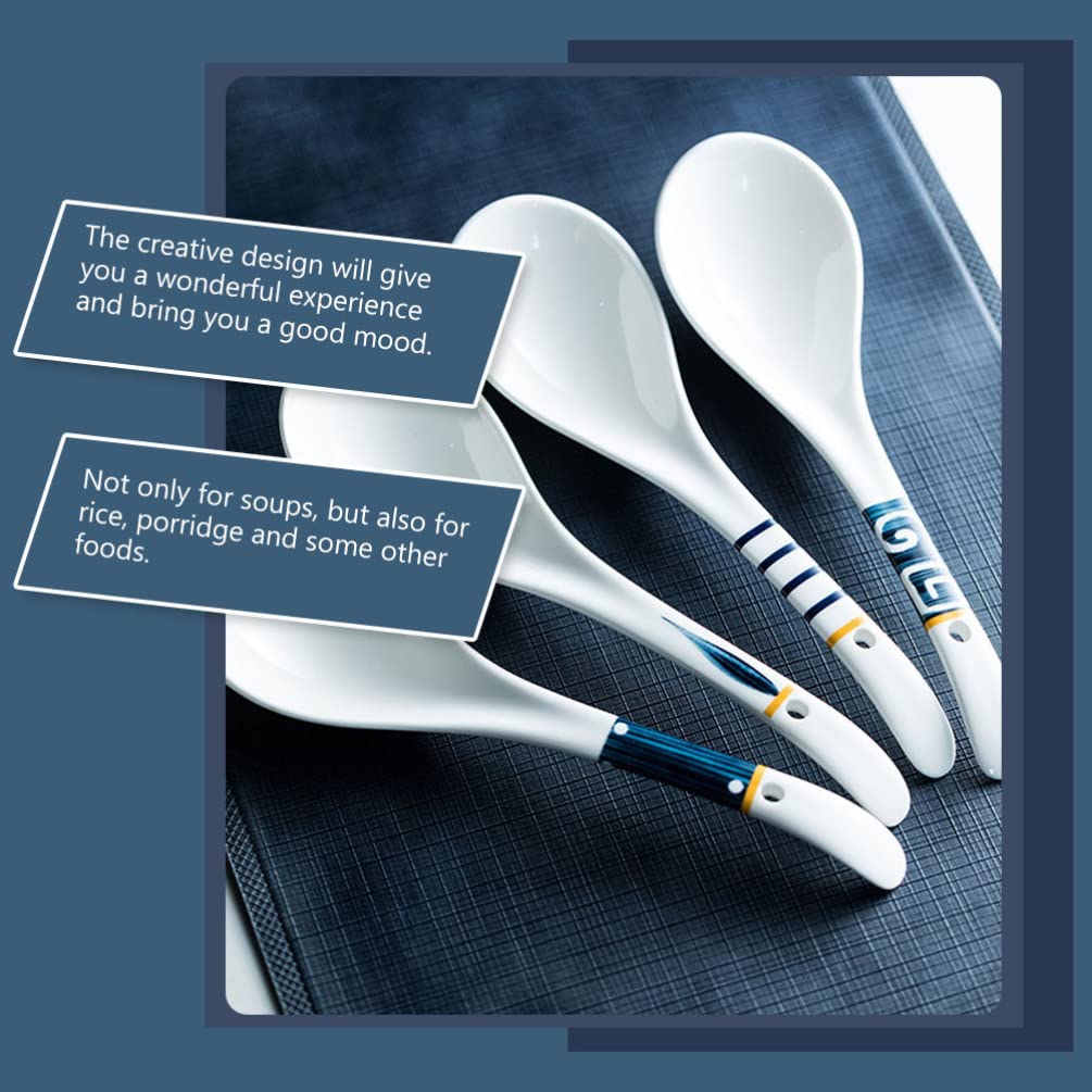 Hemoton Ceramic Soup Spoons with Long Handle 9.05 Inch Set of 2 for Rice Porridge Serving Kitchen Household