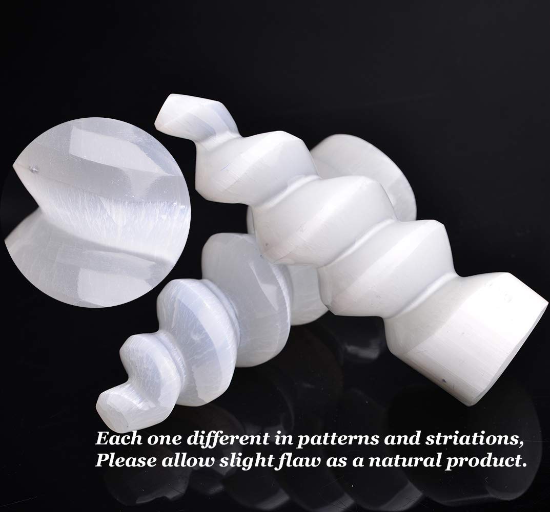 AMOYSTONE Selenite Crystal Tower Large Spiral Wands Healing Stones Chakra for Meditation 6" Home Decoration 1 PC