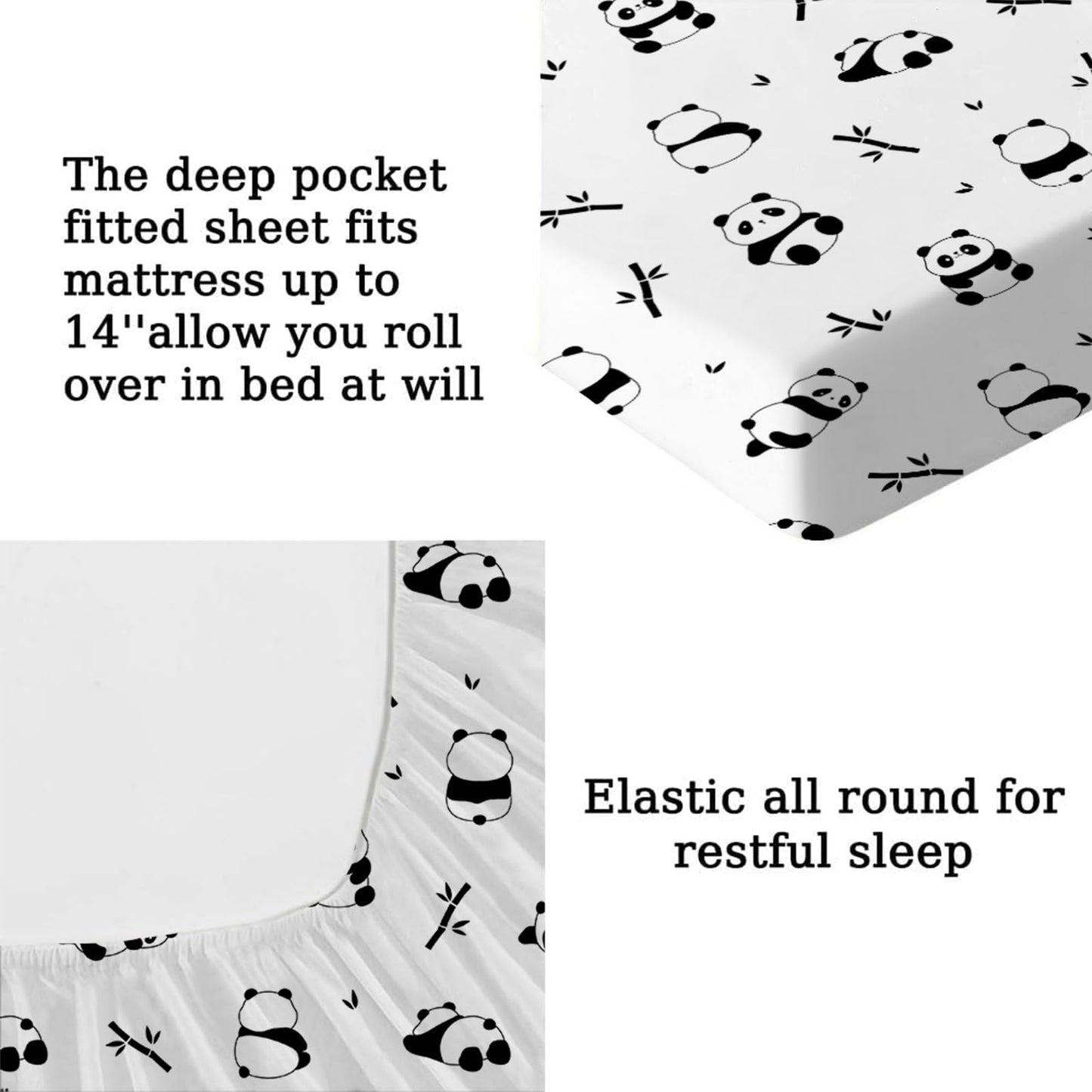 MUSOLEI Panda Sheets Panda Fitted Sheets Cute Animal Bed Set with 3D Ear Girl Twin Bed Sets Girl Full Bedding Kids Bedding Cute Kids Bed Sheets 1 Flat Sheet 1 Fitted Sheet with 1 Pillowcase (Twin)