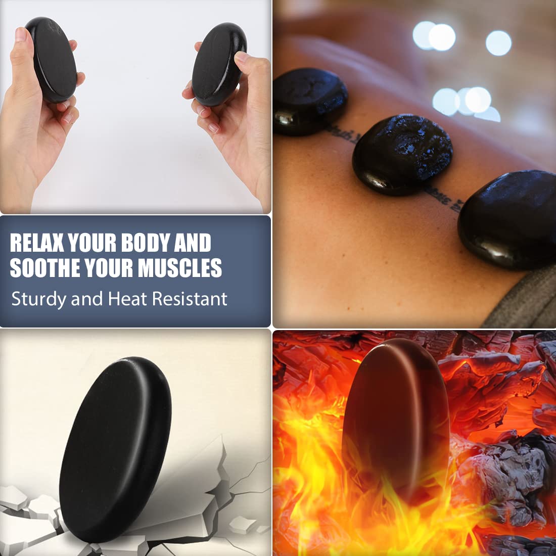 Skewo Hot Stones for Massage, 6 Pcs Basalt Massage Hot, Stones Tools for Home Spa, for Muscle Relaxation in The Back, Shoulders, Neck, Legs, Other Joints