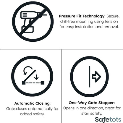 Safetots Pressure Fit Self Closing Stair Gate, Narrow, 68.5cm - 75cm, White, Auto Closing Baby Gate, Safety Barrier for Toddler, Easy Installation