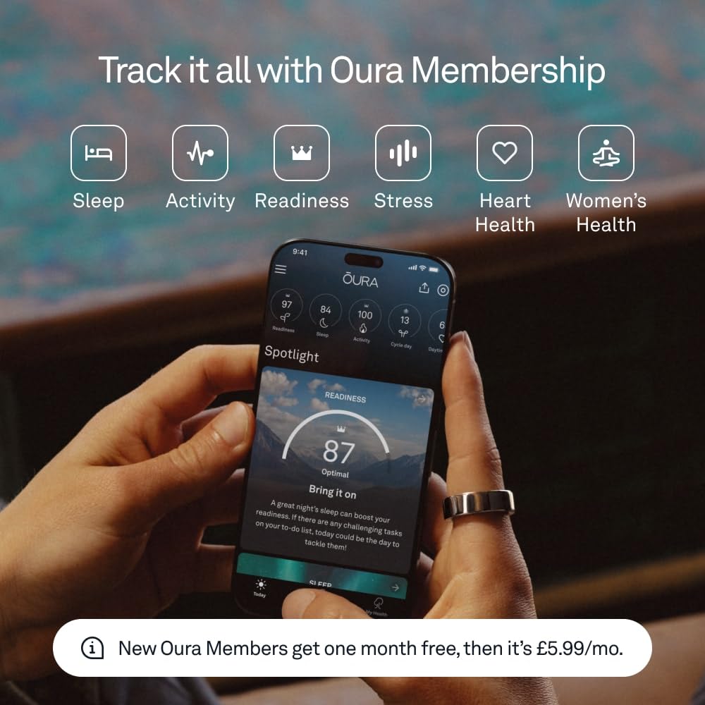 Oura Ring 4 - Silver - Size 8 - Smart Ring | Size First with Oura Ring 4 Sizing Kit | Sleep Tracking Wearable - Heart Rate - Fitness Tracker - Up to 8 Days Battery Life