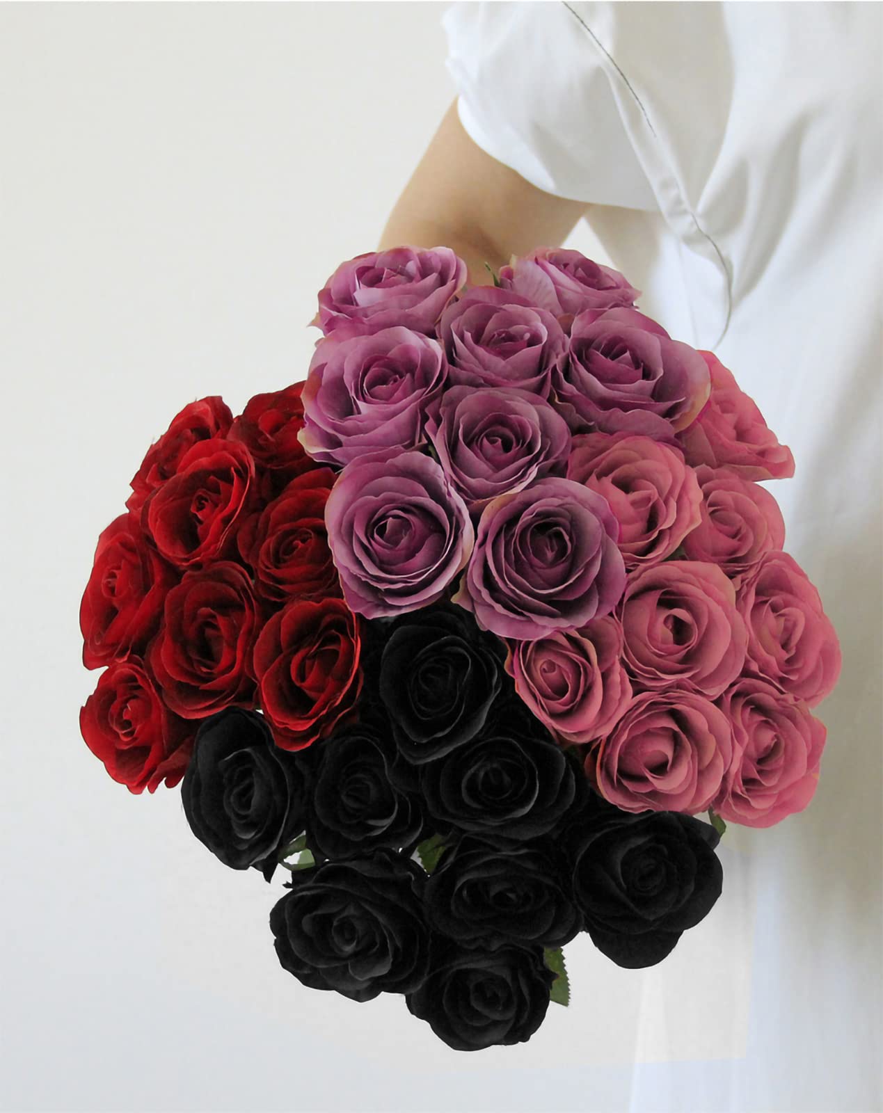 Hananona Black Artificial Roses for Flower Arrangement, 12 Pcs Silk Black Roses Bouquet for Halloween Home Decoration, Faux Black Roses for Halloween and Gothic Decoration