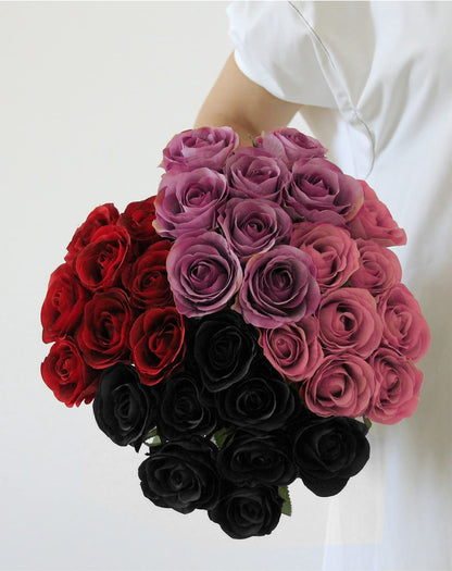 Hananona Black Artificial Roses for Flower Arrangement, 12 Pcs Silk Black Roses Bouquet for Halloween Home Decoration, Faux Black Roses for Halloween and Gothic Decoration