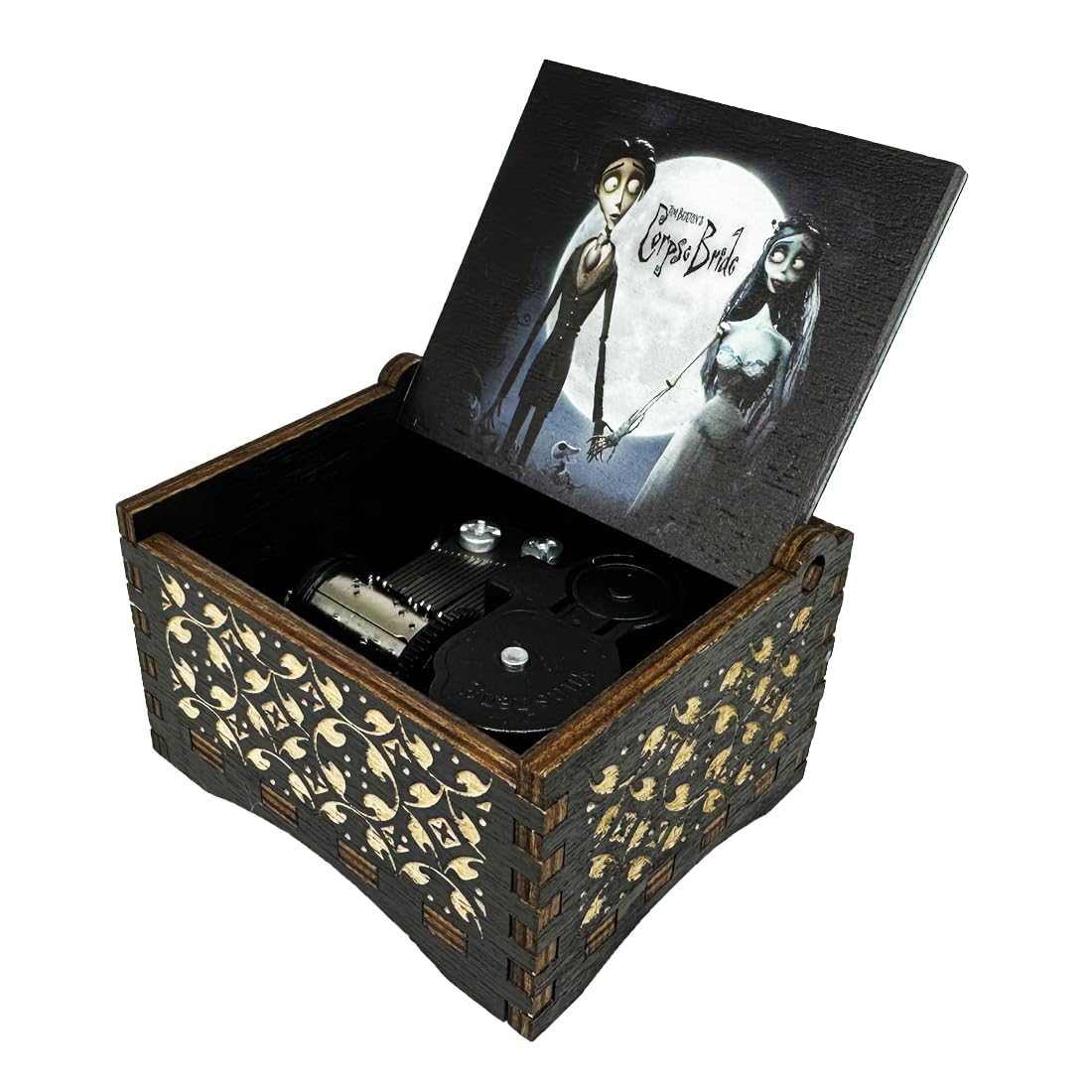 Youtang CorpseBride Wooden Music Box, Antique Engraved Case, Birthday Gift/Valentine's Day Gift/Mother's Day/Fathers Day/Children's Presents/Home Decoration/Collectibles (Wind up, Black)