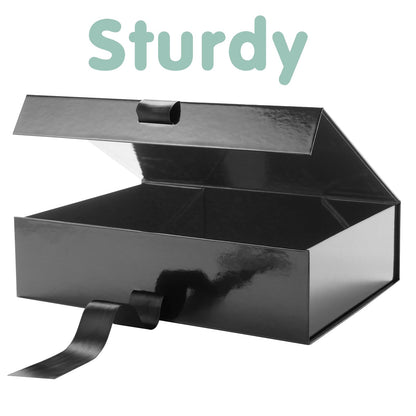HAPPY POTATO Large Gift Box with Lid and Ribbon, Groomsman Proposal Box, Magnetic Gift Box for presents (Glossy Black,pack of 5,13.5x9x4.1 Inches)