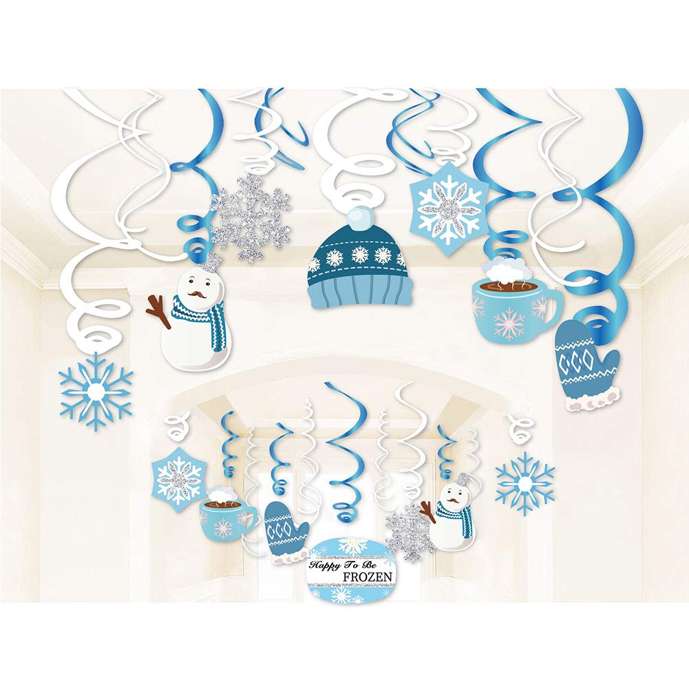 Christmas Snowman,Snowflake,Winter,Snow Hanging Swirl Decorations for Festival,Party,Together,Celling,Classroom,Home,Office,Bedroom(30Ct)