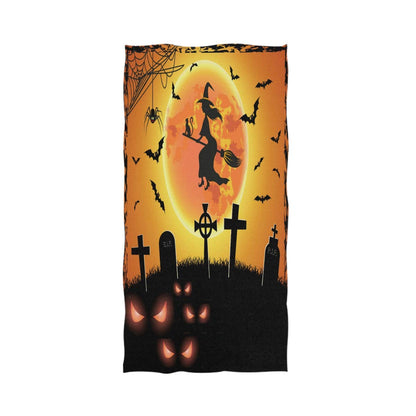 Naanle Spooky Halloween Witch Bats Tombstones Soft Bath Towel Large Hand Towels Multipurpose for Bathroom, Hotel, Gym and Spa (16" x 30",Orange Black)