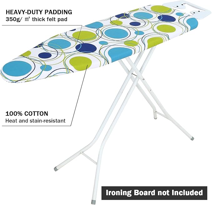 Ironing Board Cover and Pad Standard Size 15" x 54", 3 Pairs of Hook and Loop