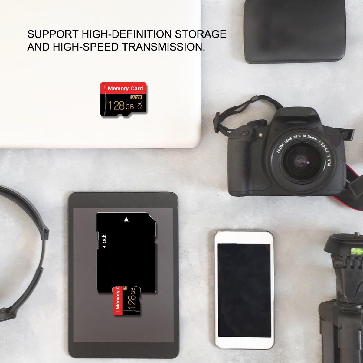 2 Pack Micro memory card 128 GB with Adapter, C10/U3/UHS-I/A1, TransFlash Card, TF card for Camera, Smartphone, Tablet, Drone (Red 128GB *2)