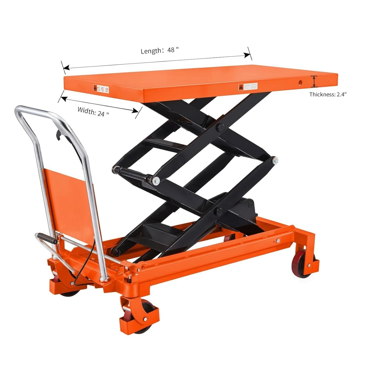 Tory Carrier Double Scissor Lift Table Cart 59" Lifting Height, Hydraulic Lift Cart Platform Manual Scissor Lift Table with Foot Pump for Safe Freight Unloading and Warehousing Use,1760 lbs Capacity