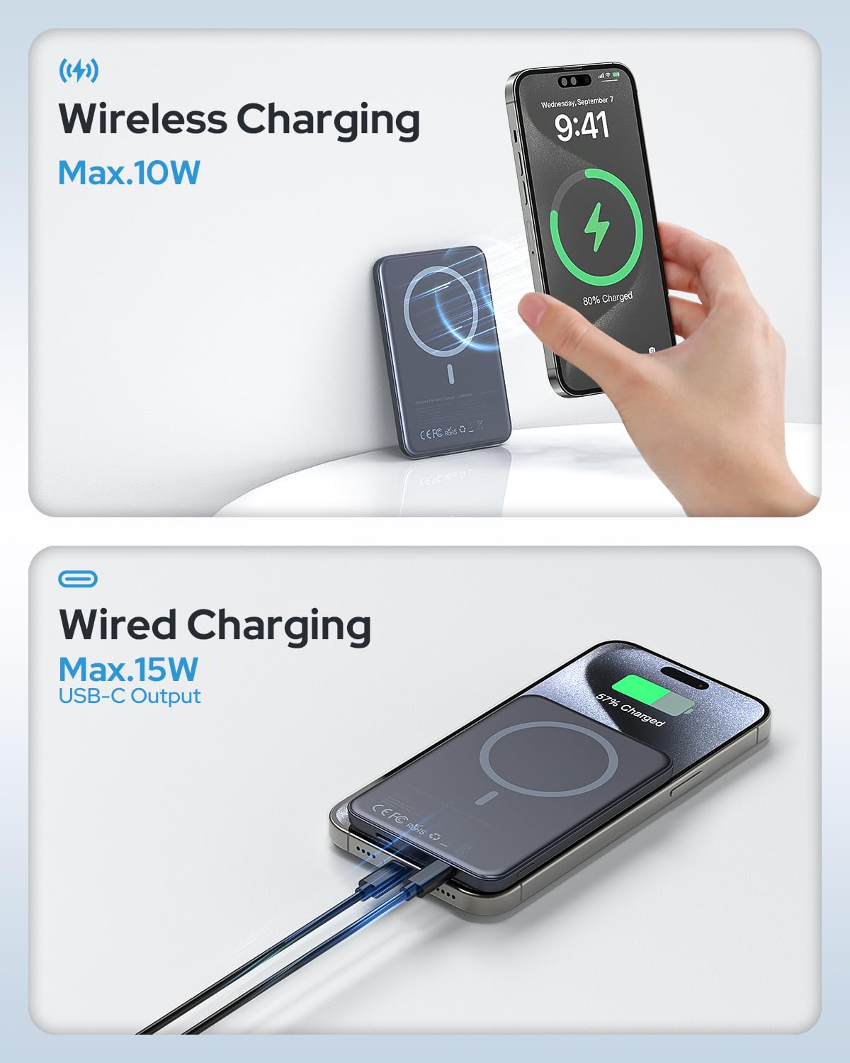 For Magsafe Power Bank, Ultra-Slim Wireless Portable Charger, 5000mAh Magnetic Power Bank Fast Charging with USB-C, Smartphones Battery Pack Compatible with iPhone 17/16/15/14/13/12 Series, Space Gray